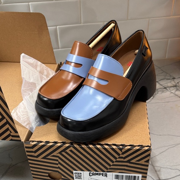 Camper Shoes - Camper Twins Women's Black, Brown, and Blue Platform Loafers